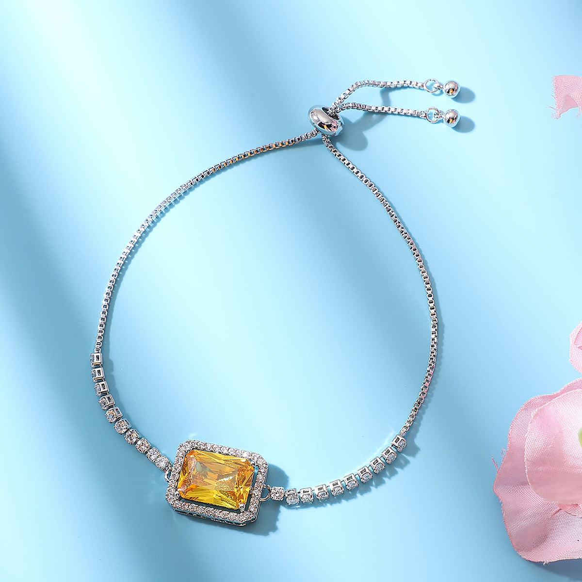 Simulated Yellow Sapphire &amp; Simulated Diamond Bracelet (Size - 6-9) in Silver Tone 1.00 Ct. 7300902 1