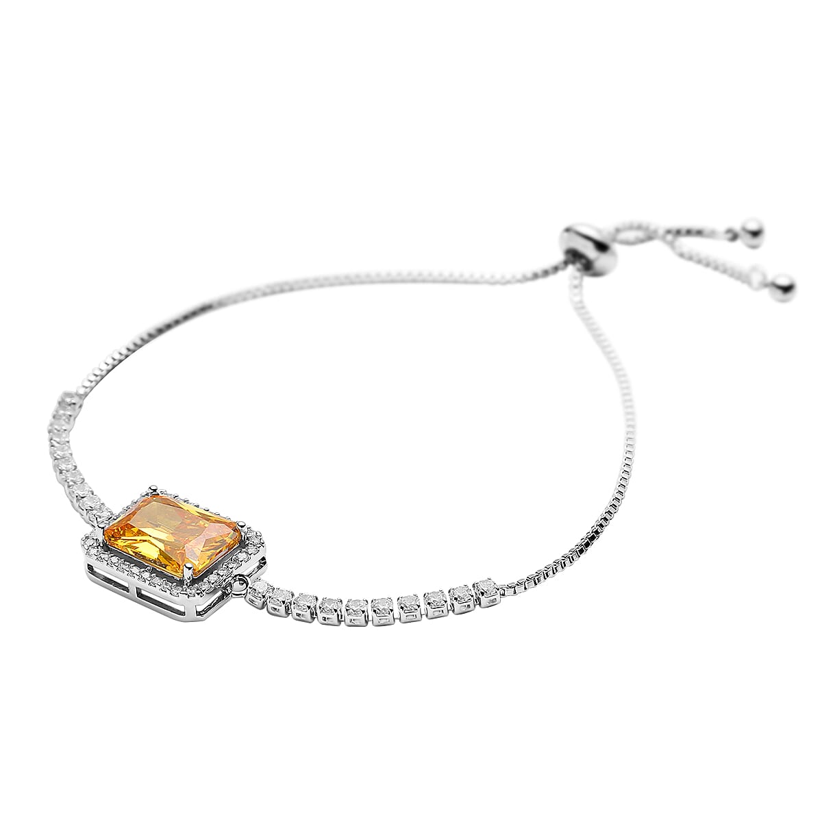 Simulated Yellow Sapphire &amp; Simulated Diamond Bracelet (Size - 6-9) in Silver Tone 1.00 Ct. 7300902 2