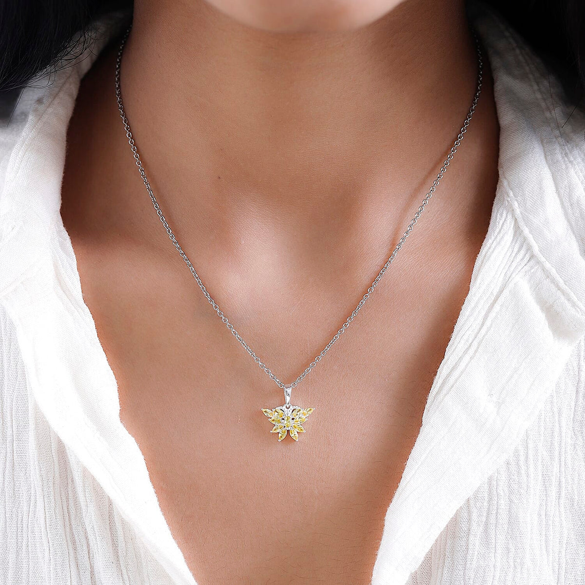 Simulated Yellow Sapphire Sterling Silver Butterfly Pendant with Chain (Size 20) 1.16 Ct. 4171529 2