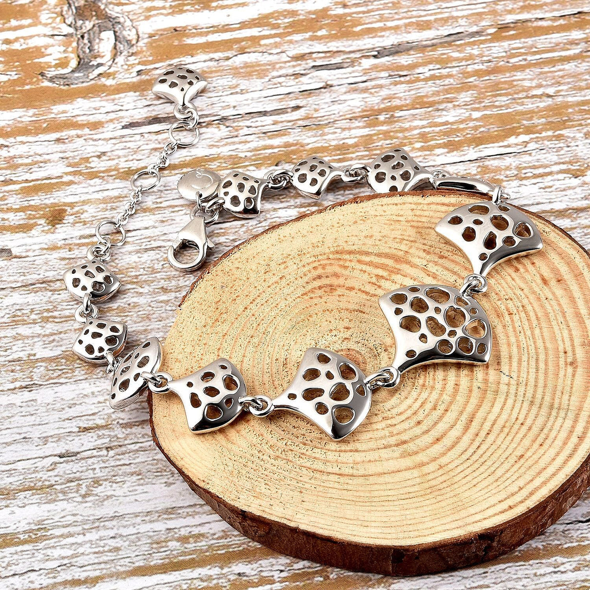 Rachel Galley Cala Shell Collection - Rhodium Overlay Sterling Silver Bracelet (Size - 8), Silver Wt. 16.2 Gms 3861602 1