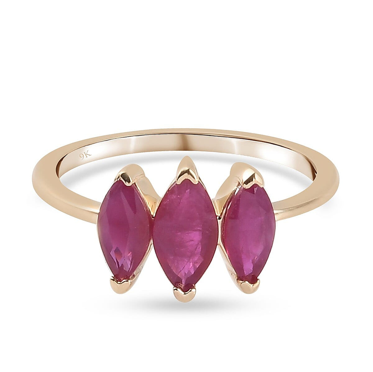 (Size K) 9K Yellow Gold Ruby 3 Stone Ring 1.280 Ct. 3852300 2