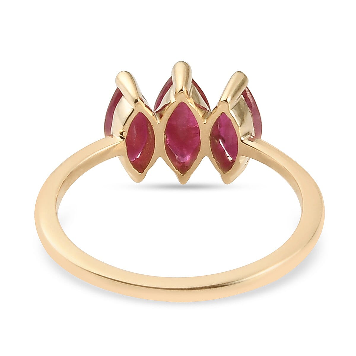 (Size K) 9K Yellow Gold Ruby 3 Stone Ring 1.280 Ct. 3852300 10