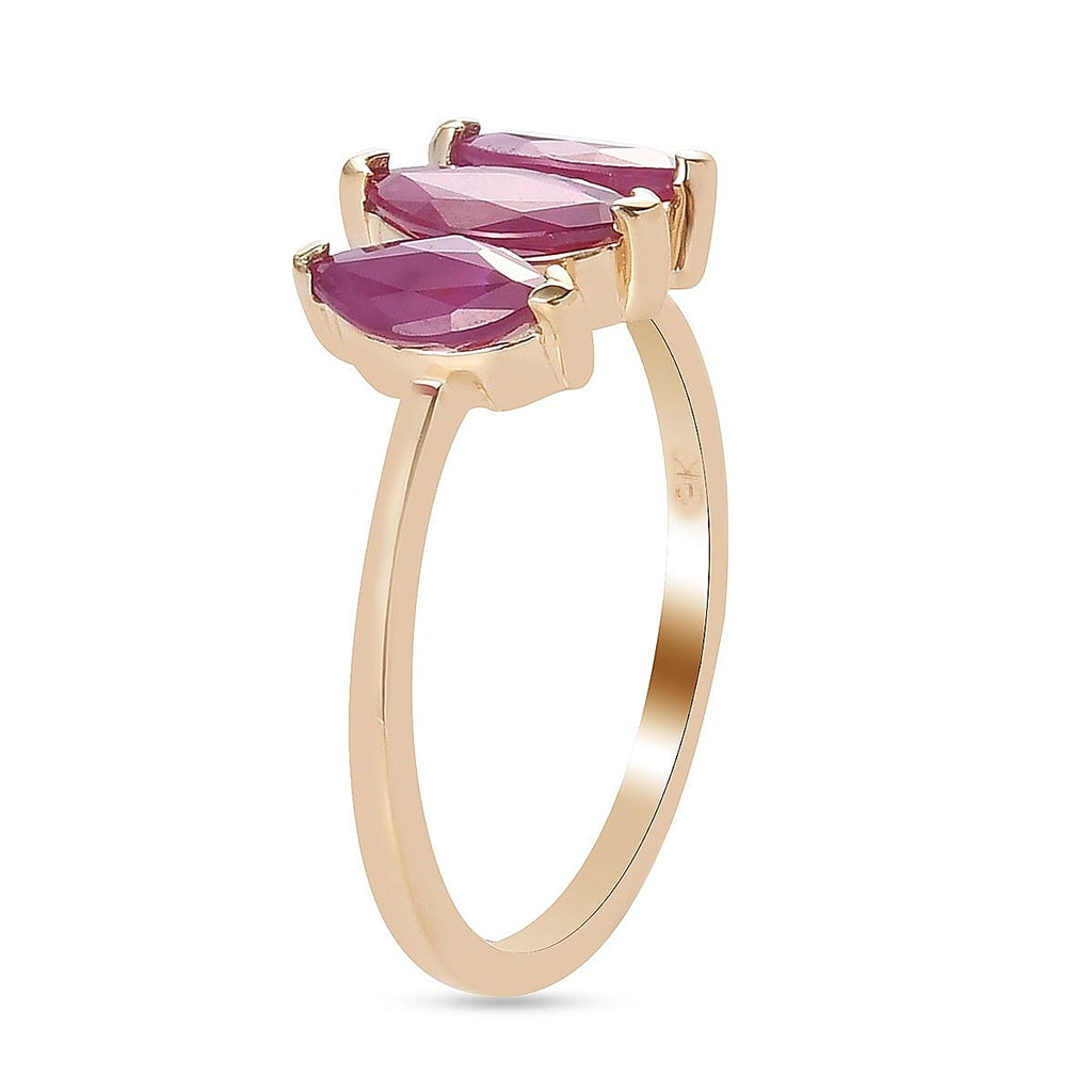9K Yellow Gold Ruby 3 Stone Ring 1.280 Ct.