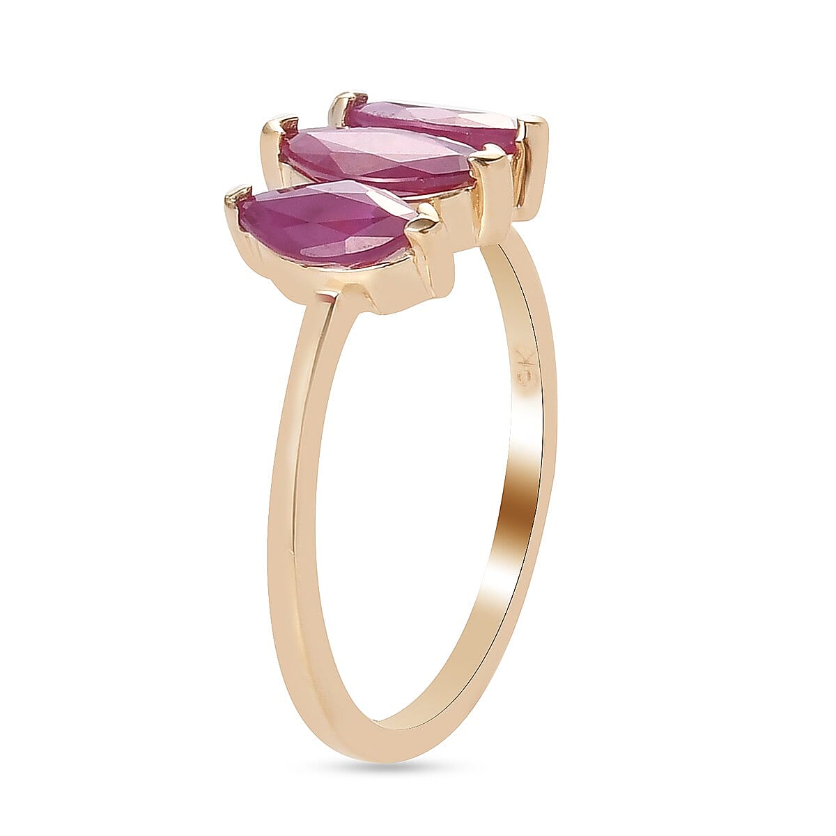 (Size K) 9K Yellow Gold Ruby 3 Stone Ring 1.280 Ct. 3852300 7