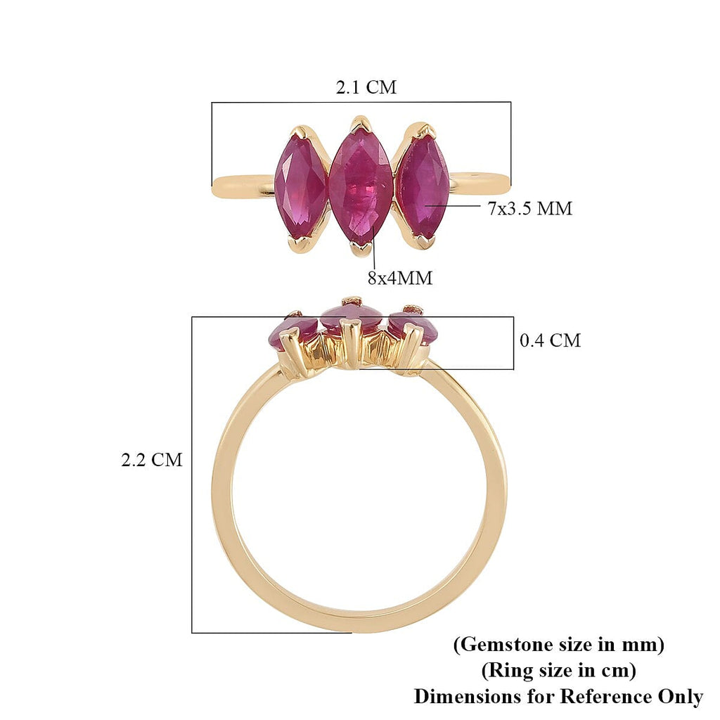 9K Yellow Gold Ruby 3 Stone Ring 1.280 Ct.