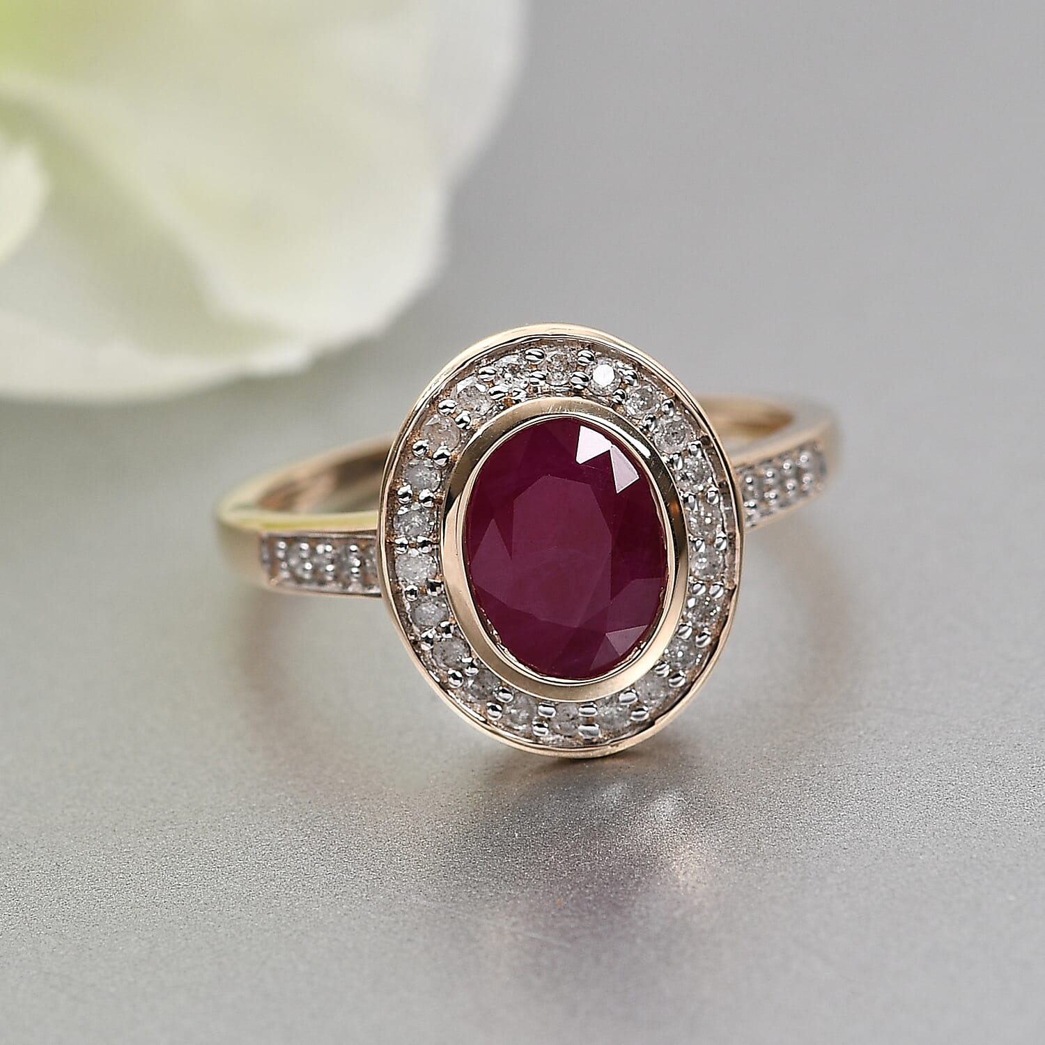 (Size L) 9K Yellow Gold AA Ruby and Diamond Ring 1.99 Ct. 7317111 7