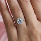 D'Joy SkyBlue Topaz & Natural Zircon Halo Ring in Platinum Overlay Sterling Silver 1.37 Ct.