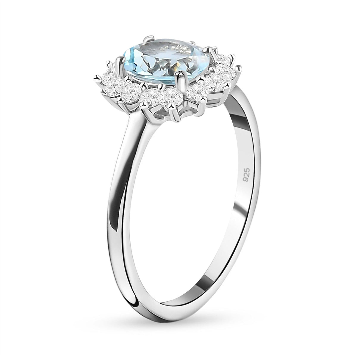 Sky Blue Topaz Princess Diana Inspired Halo Ring with Natural Cambodian Zircon in Platinum Plated Sterling Silver 1.38 Ct 3811743 12