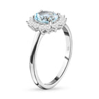 D'Joy SkyBlue Topaz & Natural Zircon Halo Ring in Platinum Overlay Sterling Silver 1.37 Ct.
