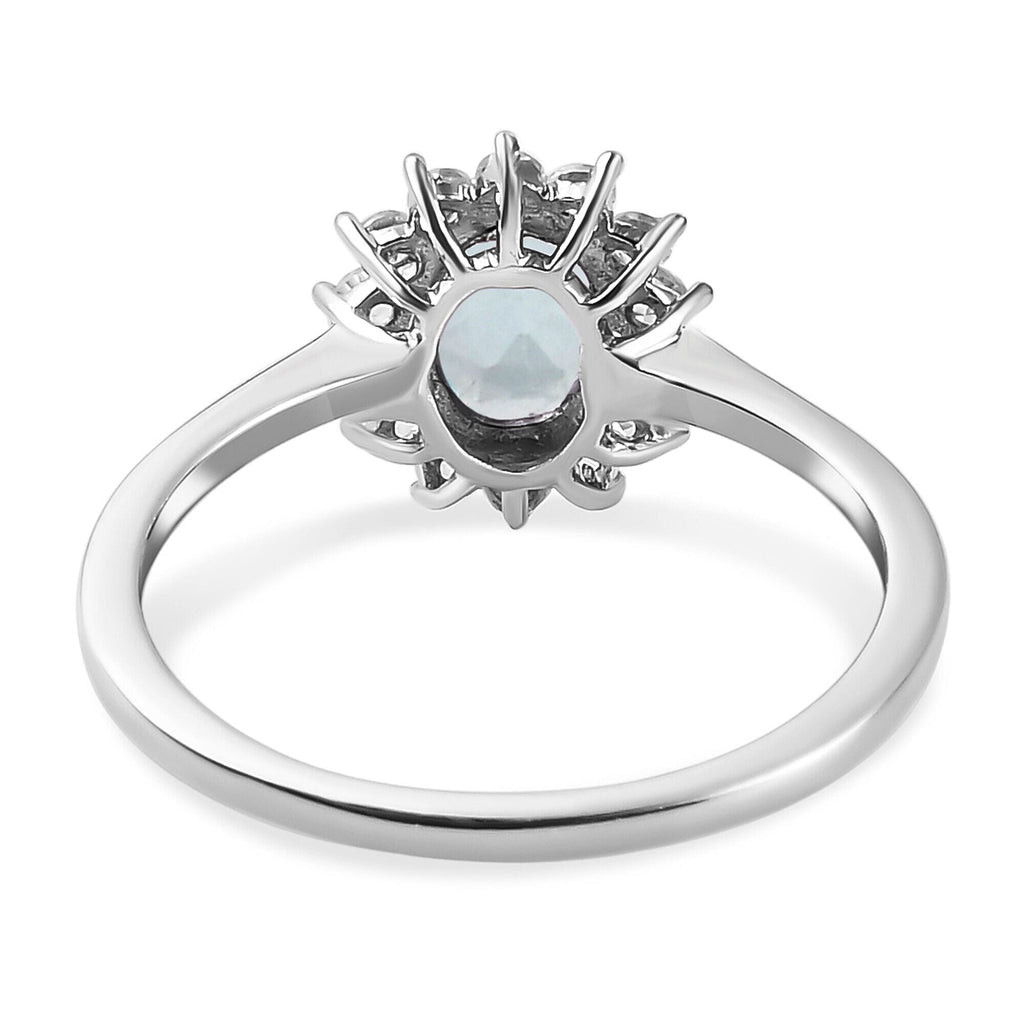 D'Joy SkyBlue Topaz & Natural Zircon Halo Ring in Platinum Overlay Sterling Silver 1.37 Ct.