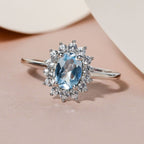 Royal Bali Collection - D'Joy Skyblue Topaz & Natural Zircon Halo Ring in Platinum Overlay Sterling Silver 1.37 Ct.