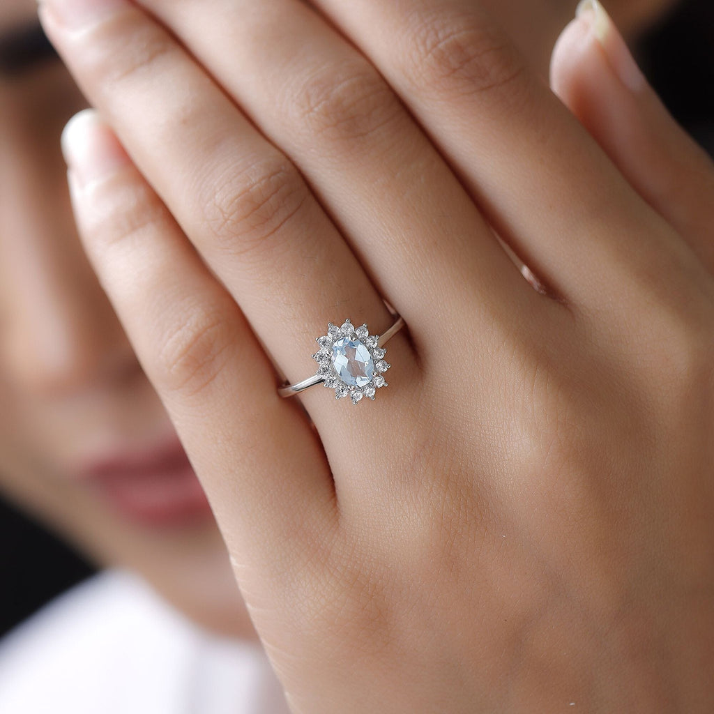 Royal Bali Collection - D'Joy Skyblue Topaz & Natural Zircon Halo Ring in Platinum Overlay Sterling Silver 1.37 Ct.