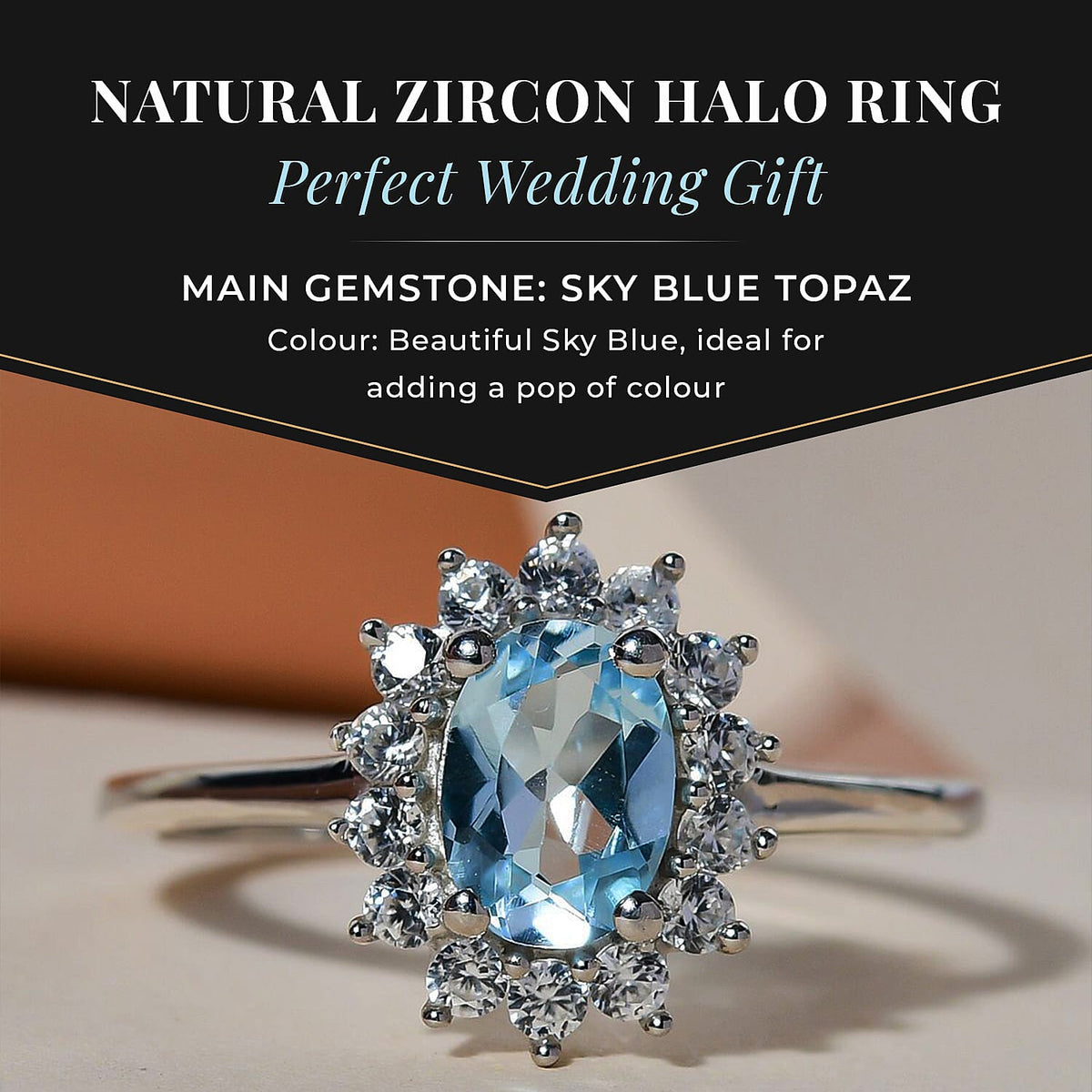 D'Joy Skyblue Topaz &amp; Natural Zircon Halo Ring in Platinum Overlay Sterling Silver 1.30 Ct. 3811754 4