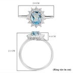 Royal Bali Collection - D'Joy Skyblue Topaz & Natural Zircon Halo Ring in Platinum Overlay Sterling Silver 1.37 Ct.