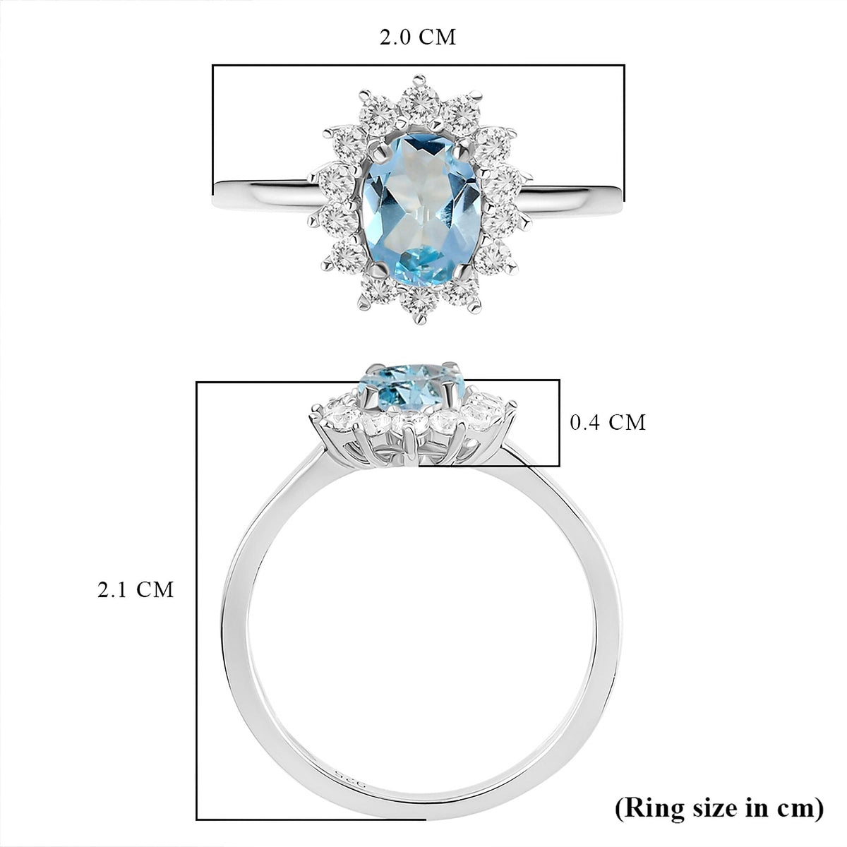 D'Joy Skyblue Topaz &amp; Natural Zircon Halo Ring in Platinum Overlay Sterling Silver 1.30 Ct. 3811754 9