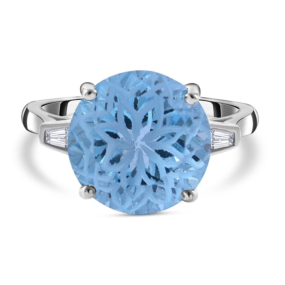Skyblue Topaz &amp; Natural Zircon Ring in Rhodium Overlay Sterling Silver 8.65 Ct 7633076 1