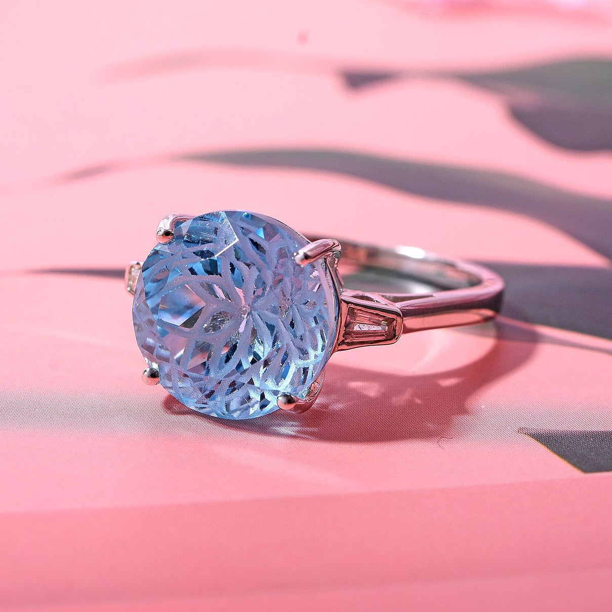 Skyblue Topaz &amp; Natural Zircon Ring in Rhodium Overlay Sterling Silver 8.65 Ct 7633076 4
