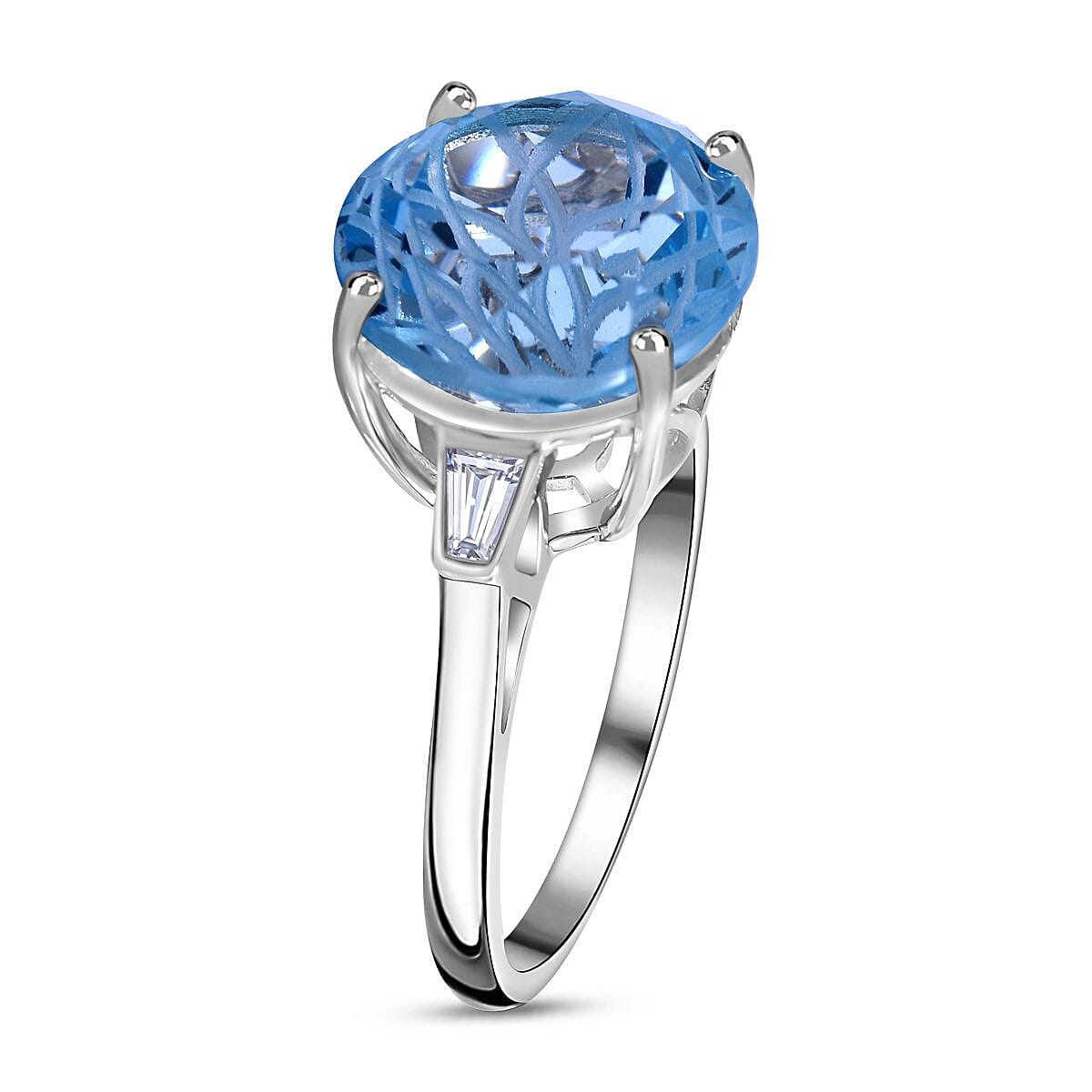 Skyblue Topaz &amp; Natural Zircon Ring in Rhodium Overlay Sterling Silver 8.65 Ct 7633076 10
