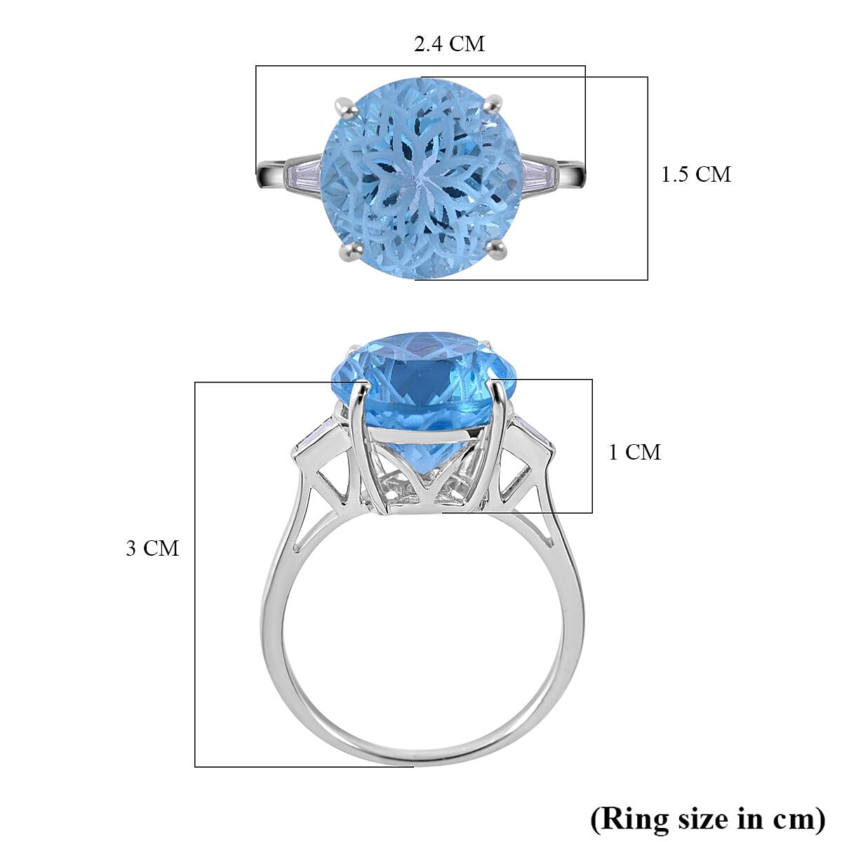 Skyblue Topaz &amp; Natural Zircon Ring in Rhodium Overlay Sterling Silver 8.65 Ct 7633076 16