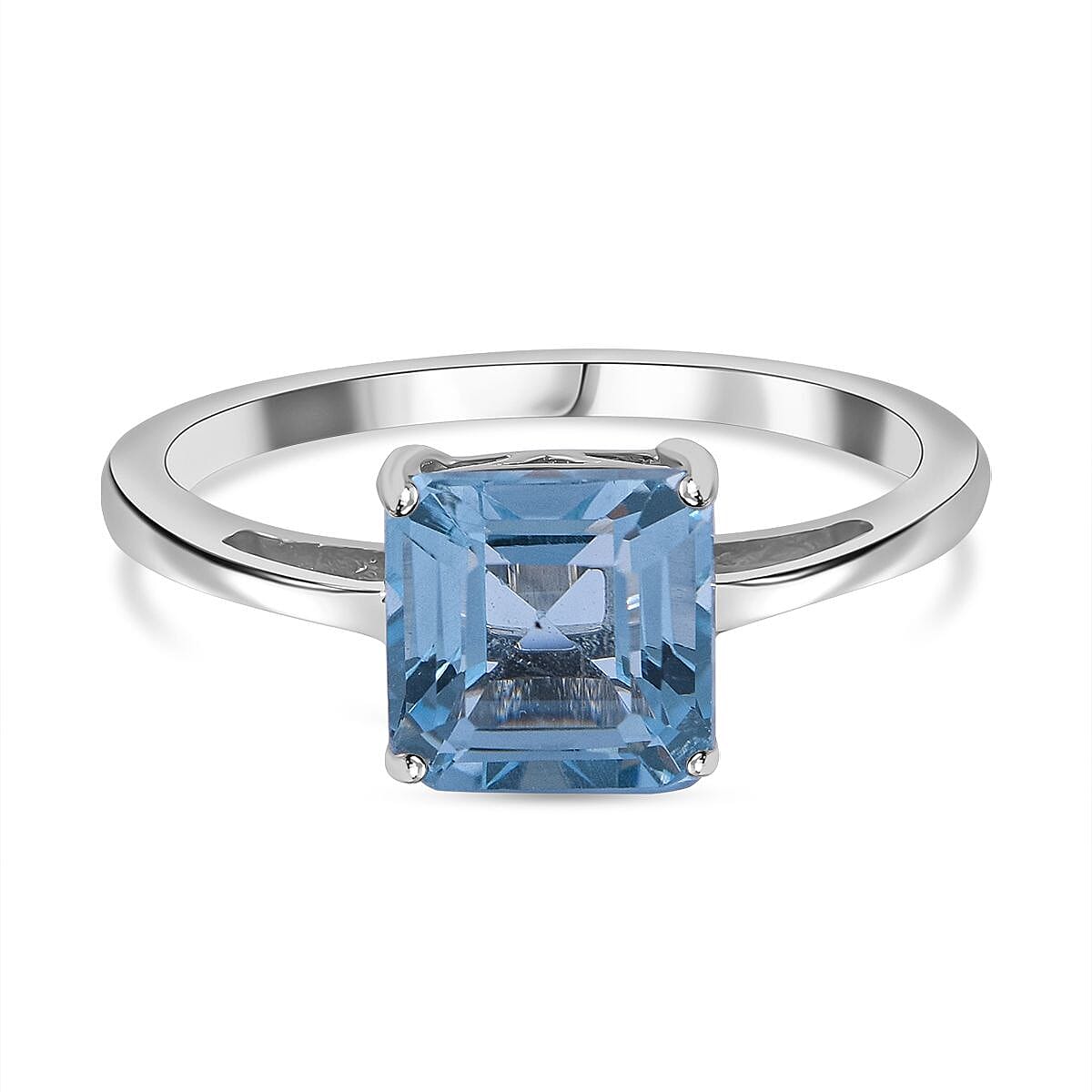 Skyblue Topaz (Asscher Cut) Solitaire Ring in Rhodium Overlay Sterling Silver 2.27 Ct. 7592840 2