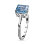 Skyblue Topaz (Asscher Cut) Solitaire Ring in Rhodium Overlay Sterling Silver 2.27 Ct.