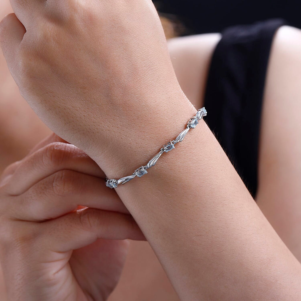 Sea Rhyme Collection - Skyblue Topaz Bracelet Lobaster Clasp    (Size - 6.5-2 Inch Ext.)