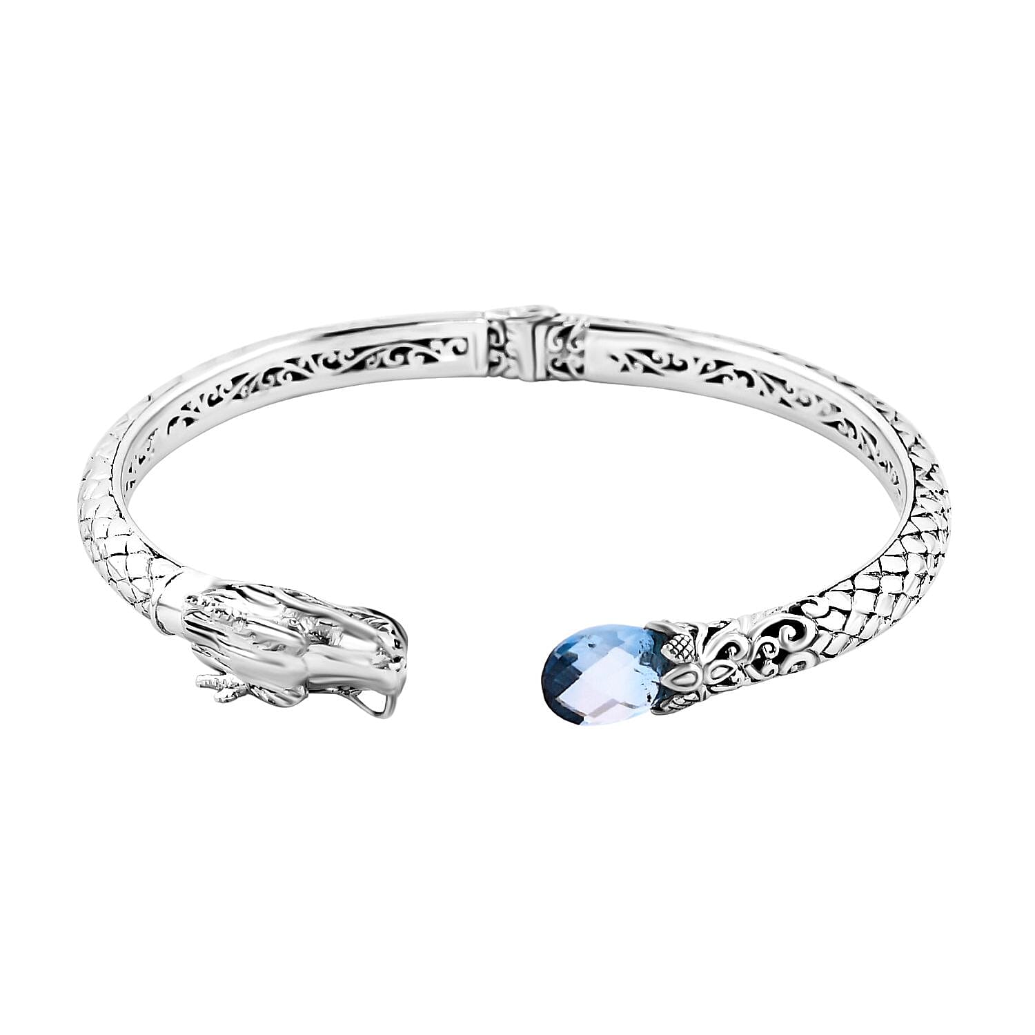 Royal Bali - Handmade Skyblue Topaz Dragon Bangle (Size - 7.5) Sterling Silver 4.25 ct, Silver Wt. 21 Gms 7713828 0