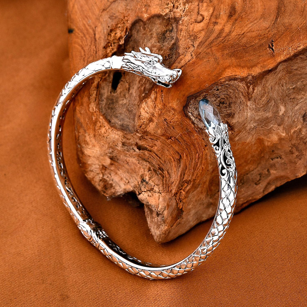 Royal Bali Collection- Handmade Skyblue Topaz  Bangle (Size - 7.5)  Sterling Silver 4.25 ct,  Silver Wt. 21 Gms
