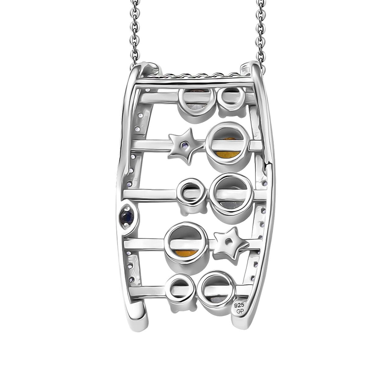 Celestial Dream Collection Skyblue Topaz Citrine, White Zircon &amp; Blue Sapphire Pendant with Chain (Size 20) in Rhodium Overlay Sterling Silver 1.14 Ct, Silver Wt. 7.77 Gms. 4431975 6