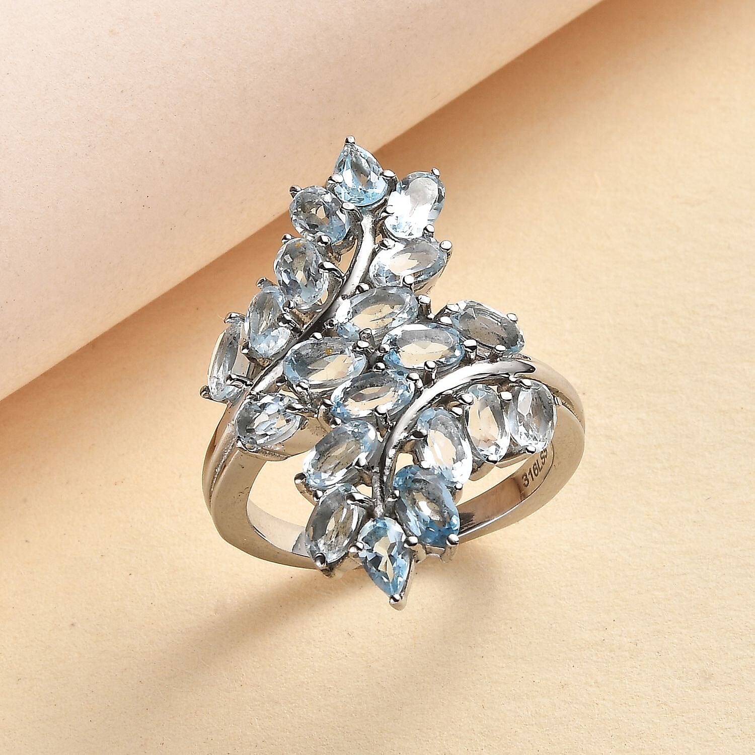 Skyblue Topaz Leaf Bypass Ring in Silver Tone 5.51 Ct. 7963788 2