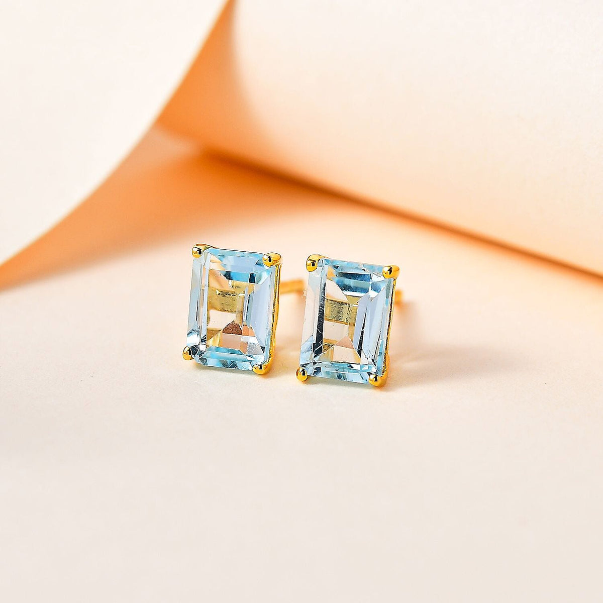 Skyblue Topaz Solitaire Earrings with Push Back in 18K Vermeil Yellow Gold Plated Sterling Silver 2.73 Ct. 7683185 2