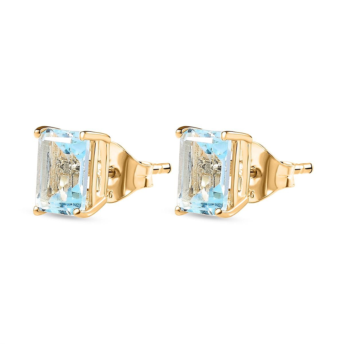 Skyblue Topaz Solitaire Earrings with Push Back in 18K Vermeil Yellow Gold Plated Sterling Silver 2.73 Ct. 7683185 4