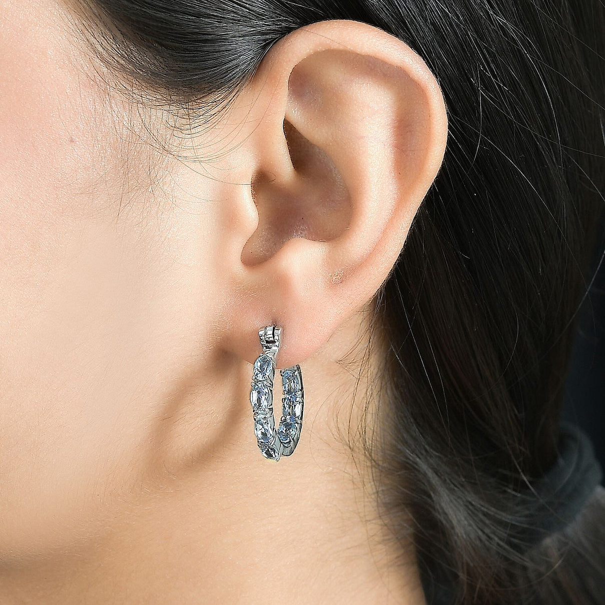 Skyblue Topaz Inside Out Hoop Earrings in Stainless Steel 7832320 3
