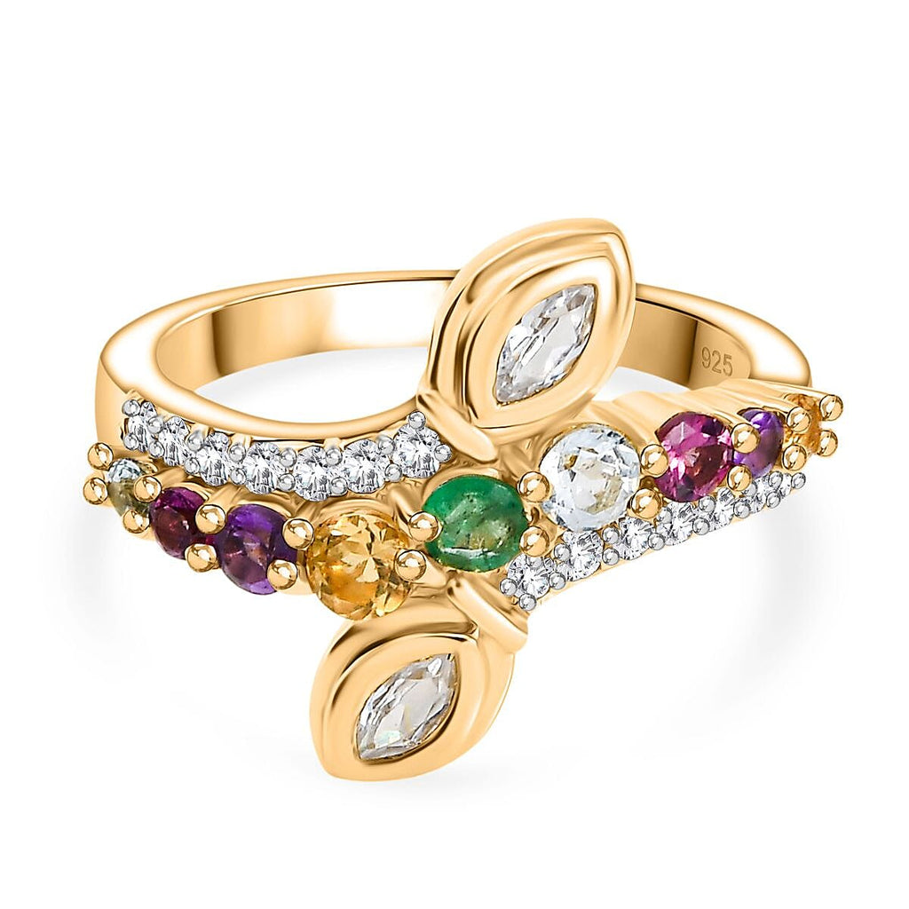 Skyblue Topaz & Multi Gemstones Ring in 18K Vermeil Yellow Gold Plated Sterling Silver 1.08 Ct.