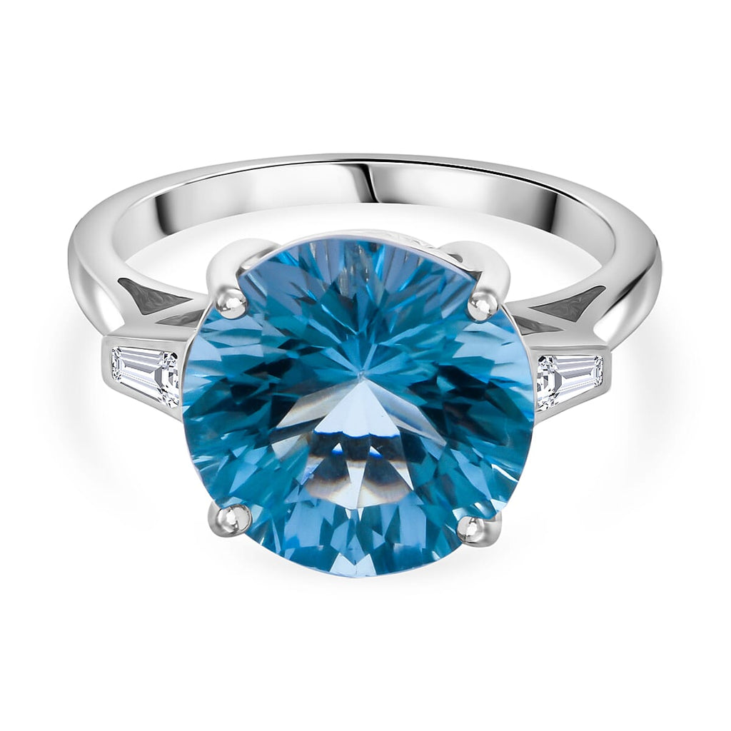 Skyblue Topaz & Natural Zircon Ring in Rhodium Overlay Sterling Silver 8.65 Ct
