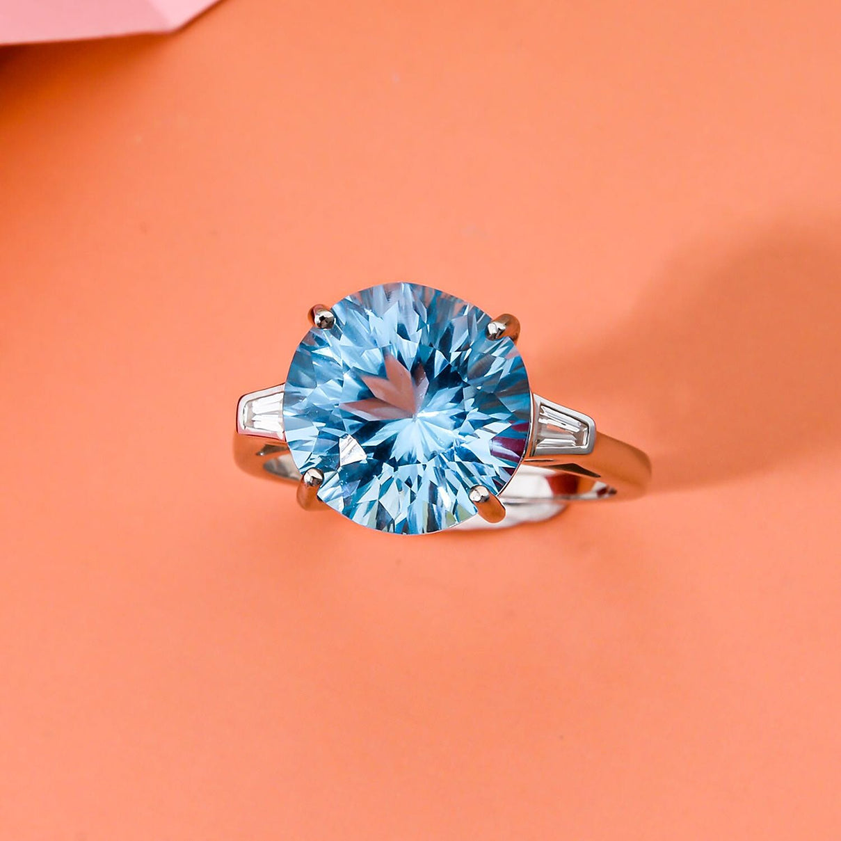Skyblue Topaz &amp; Natural Zircon Ring in Rhodium Overlay Sterling Silver 8.65 Ct 7633076 5