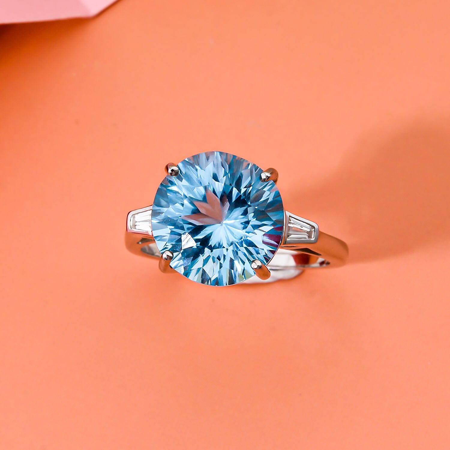 Skyblue Topaz &amp; Natural Zircon Ring in Rhodium Overlay Sterling Silver 8.65 Ct 7633076 5