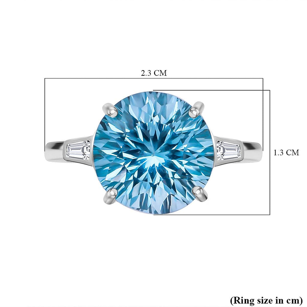 Skyblue Topaz & Natural Zircon Ring in Rhodium Overlay Sterling Silver 8.65 Ct