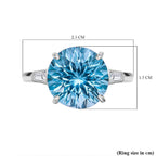 Skyblue Topaz & Natural Zircon Ring in Rhodium Overlay Sterling Silver 8.65 Ct