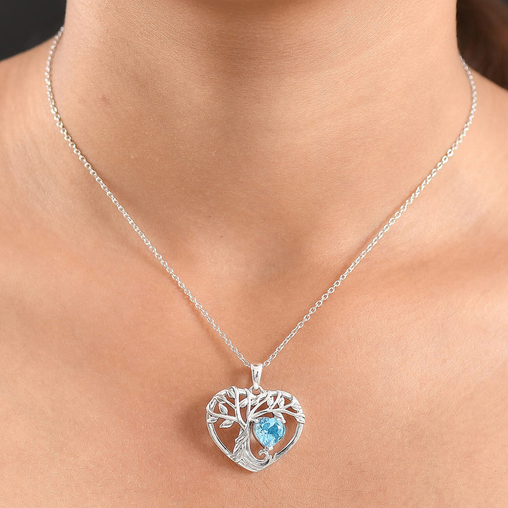 D'Joy Green Mojave Turquoise Tree of Life Heart Pendant with Cable Chain (Size 20) in Black Oxidised Sterling Silver 1.79 Ct. 4425799 2