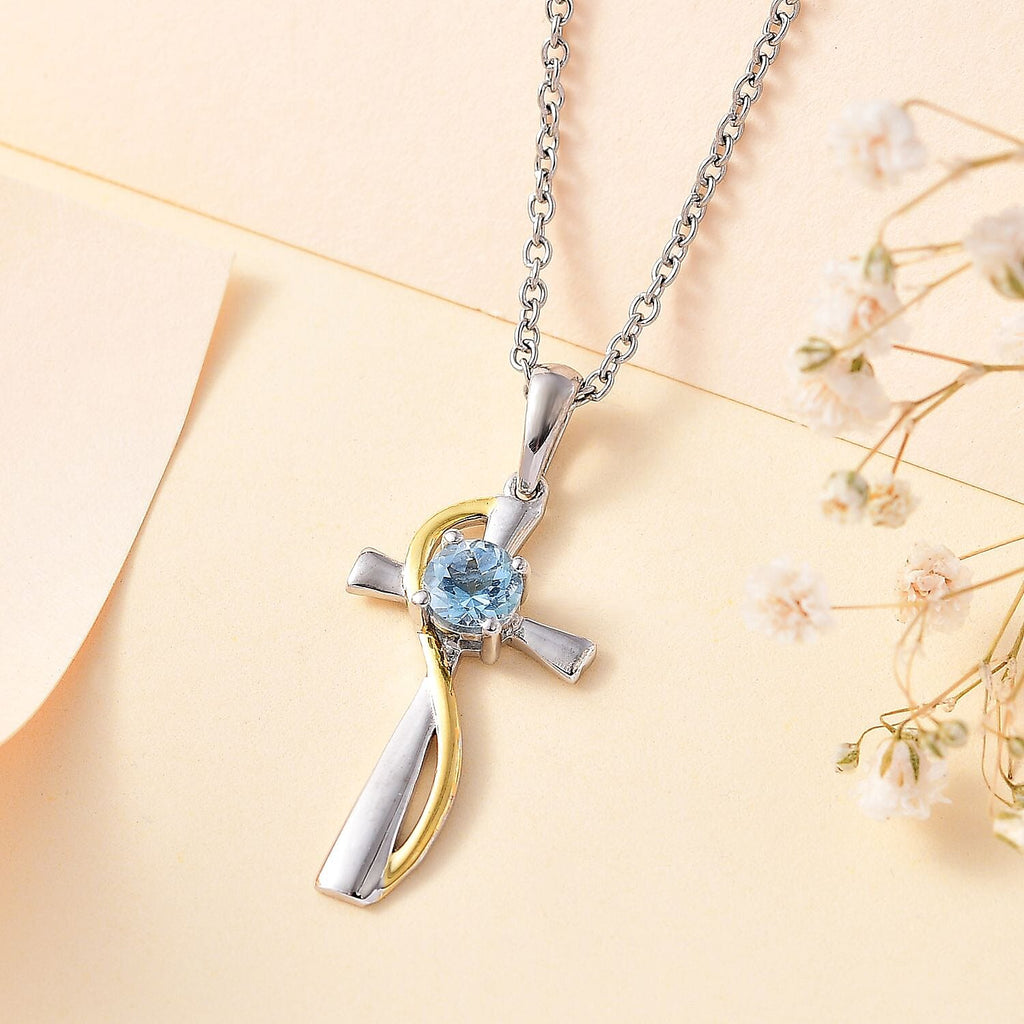 Sky BLue Topaz Pendant in Platinum Overlay Sterling Silver With Chain (Size 20)