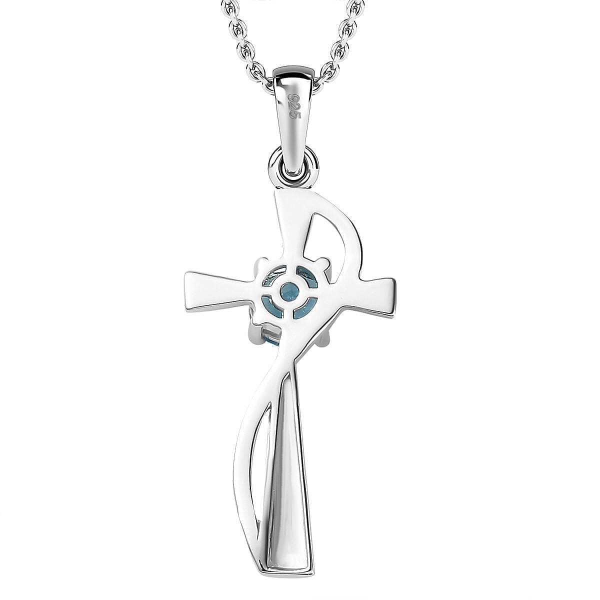 Skyblue Topaz Solitaire Cross Pendant with Chain (Size 20) in Platinum Overlay Sterling Silver 4283036 5