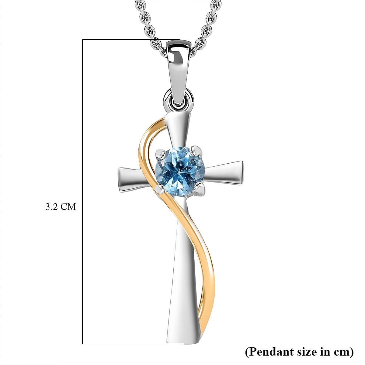 Skyblue Topaz Solitaire Cross Pendant with Chain (Size 20) in Platinum Overlay Sterling Silver 4283036 6