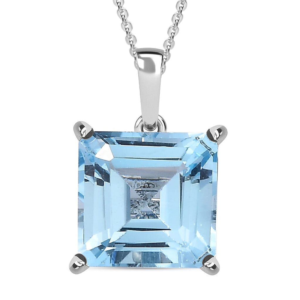 Skyblue Topaz (Asscher Cut) Pendant with Chain (Size 20) in Rhodium Overlay Sterling Silver  5.0 Ct