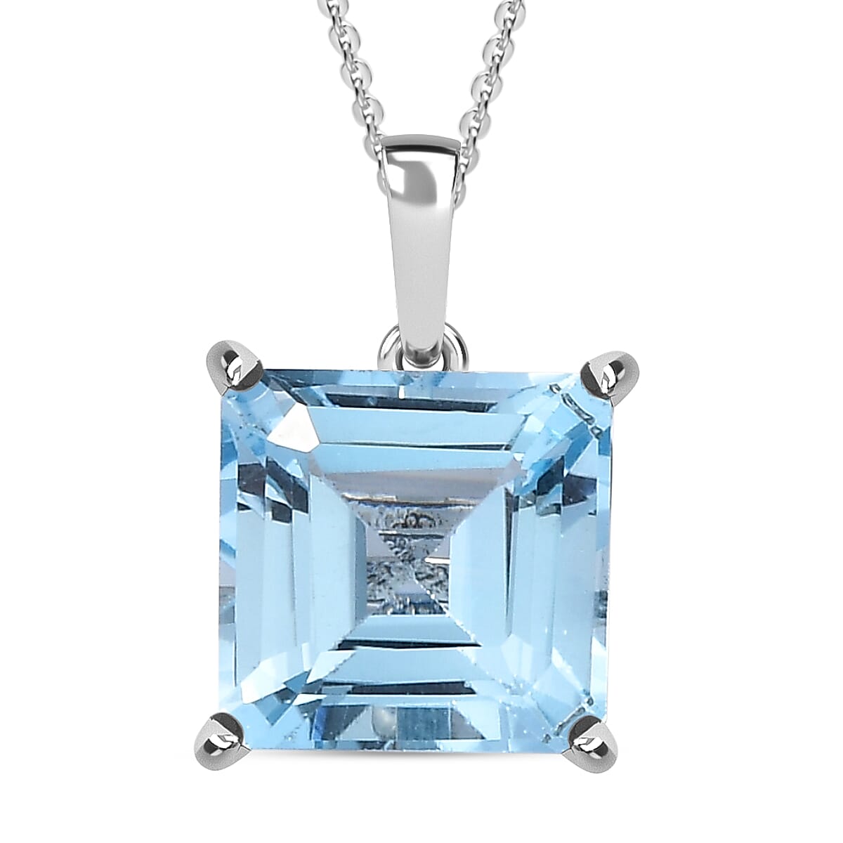 Skyblue Topaz (Asscher Cut) Pendant with Chain (Size 20) in Rhodium Overlay Sterling Silver  5.0 Ct 4280424 0