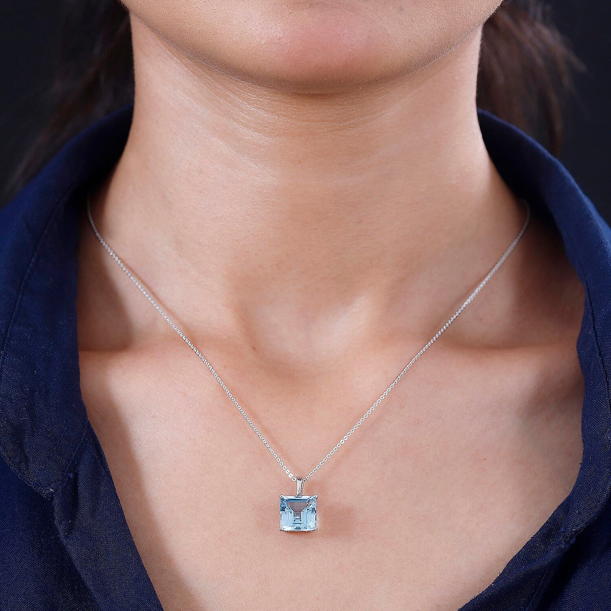 Skyblue Topaz (Asscher Cut) Pendant with Chain (Size 20) in Rhodium Overlay Sterling Silver  5.0 Ct 4280424 1