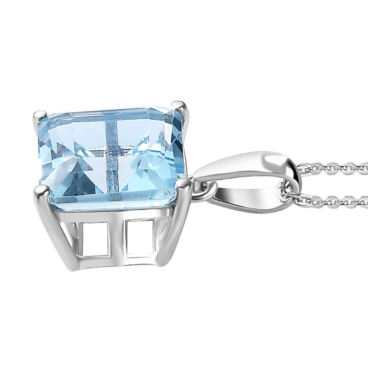 Skyblue Topaz (Asscher Cut) Pendant with Chain (Size 20) in Rhodium Overlay Sterling Silver  5.0 Ct 4280424 3