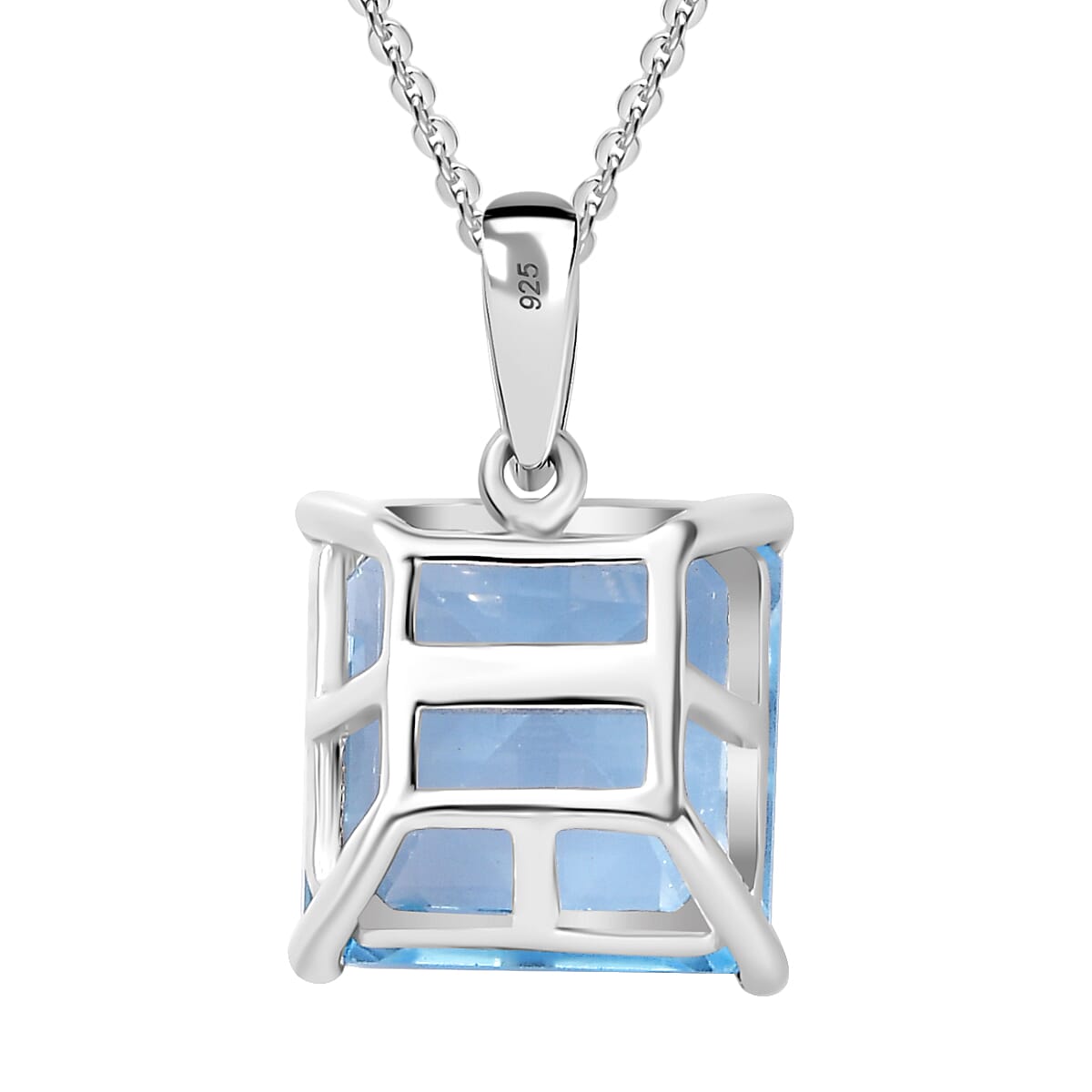 Skyblue Topaz (Asscher Cut) Pendant with Chain (Size 20) in Rhodium Overlay Sterling Silver  5.0 Ct 4280424 4