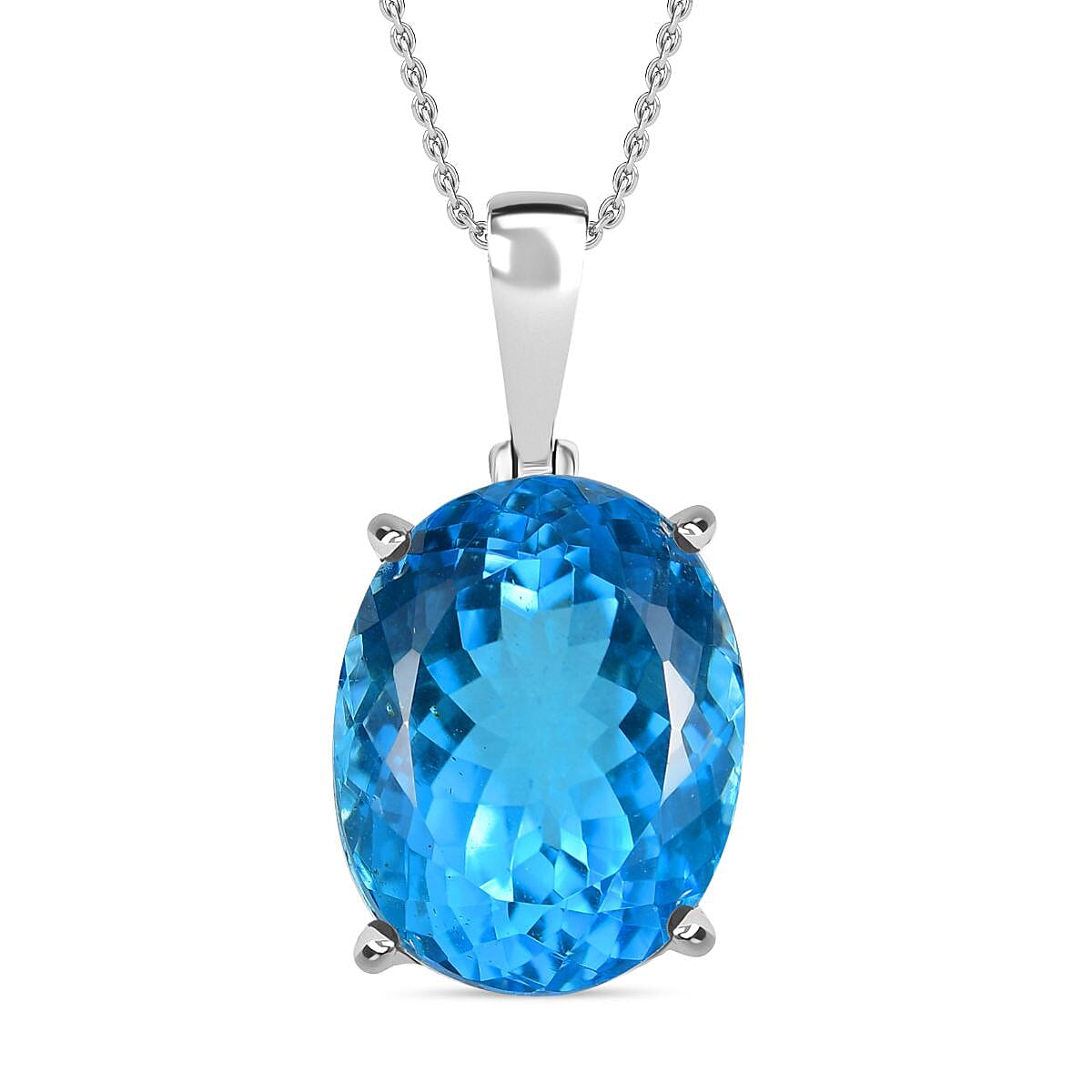 Skyblue Topaz Pendant with Chain (Size 20) in Rhodium Overlay Sterling Silver 50.00 Ct, Silver Wt. 6.00 Gms. 4330988 0