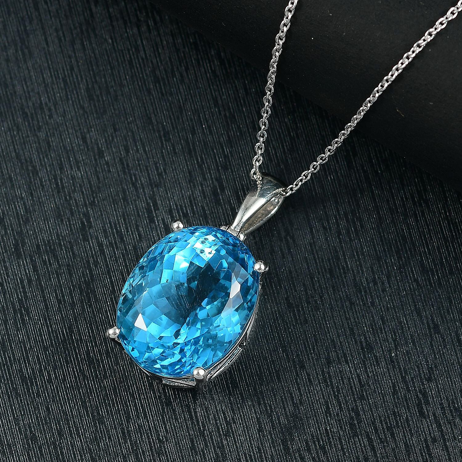 Skyblue Topaz Pendant with Chain (Size 20) in Rhodium Overlay Sterling Silver 50.00 Ct, Silver Wt. 6.00 Gms. 4330988 2